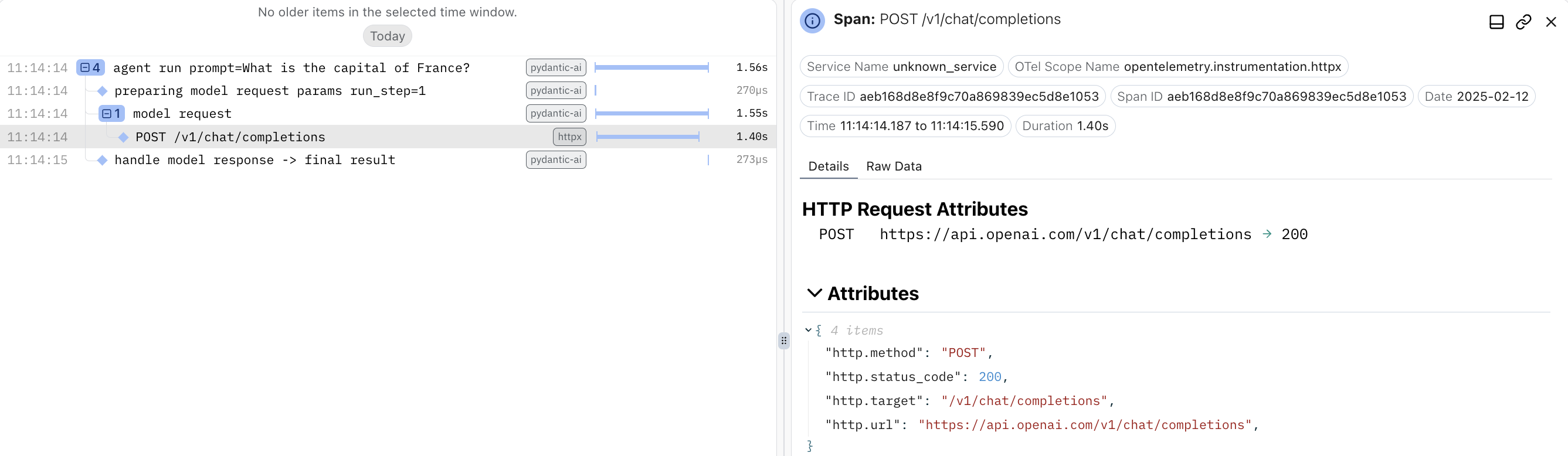 Logfire with HTTPX instrumentation
